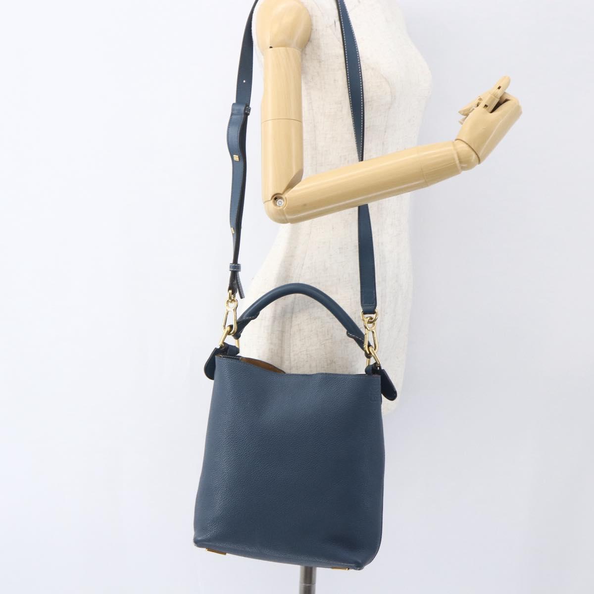 LOEWE Shoulder Bag Leather Blue Gold Auth ep12843