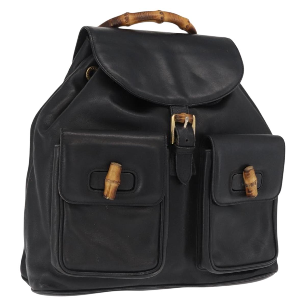 GUCCI Bamboo Backpack Leather Black Gold 003 2058 0016 Auth ep12855