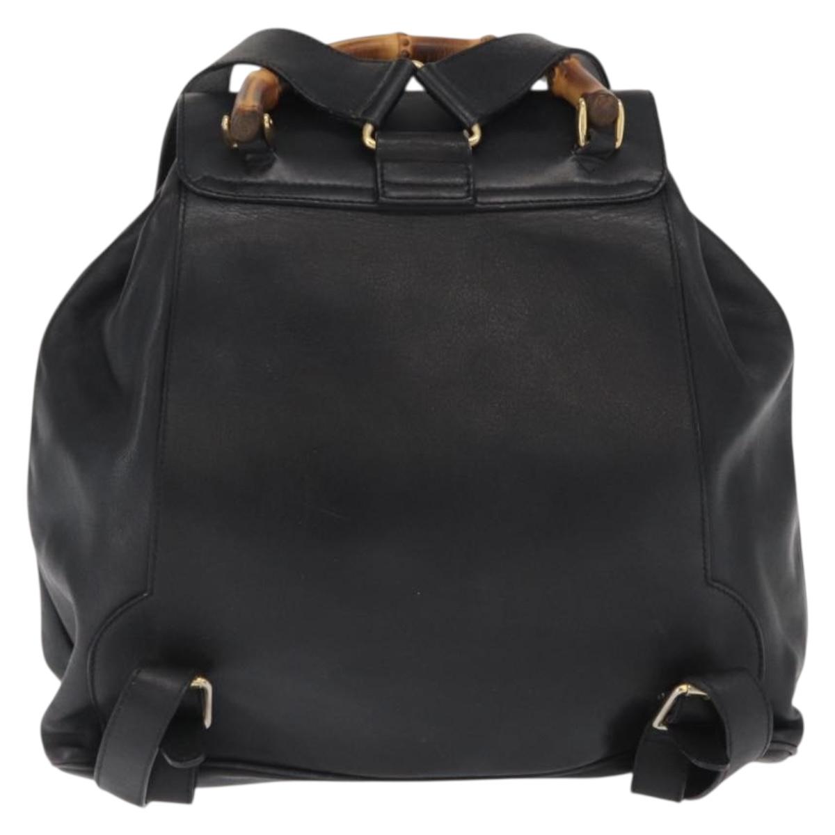 GUCCI Bamboo Backpack Leather Black Gold 003 2058 0016 Auth ep12855