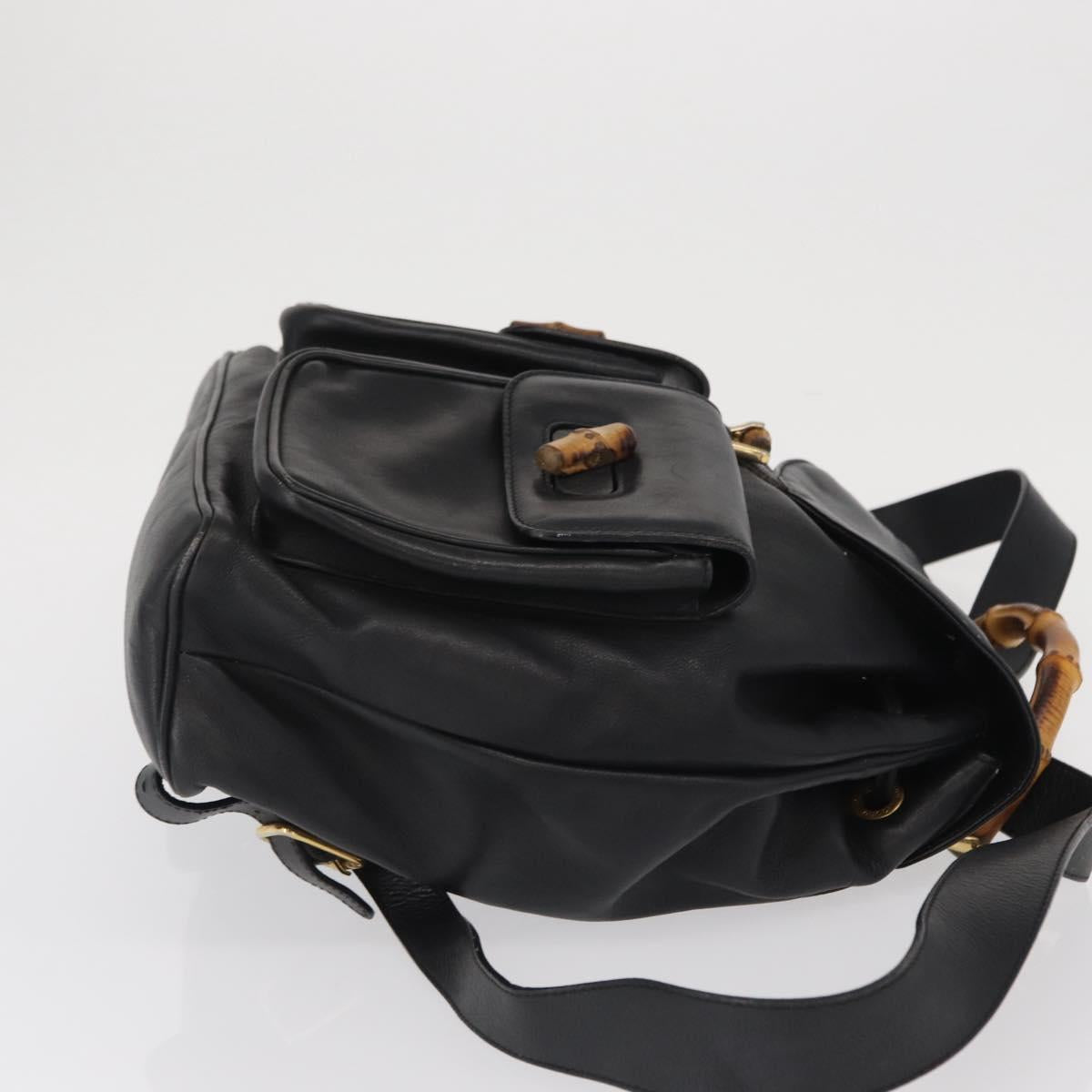 GUCCI Bamboo Backpack Leather Black Gold 003 2058 0016 Auth ep12855