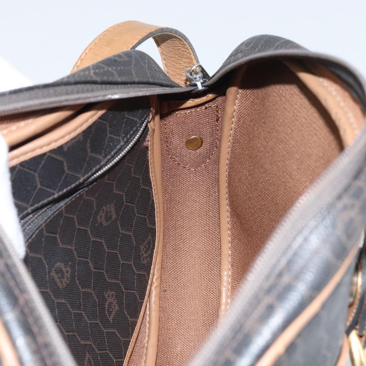 Christian Dior Honeycomb Canvas Shoulder Bag PVC Black Gold Auth ep12856