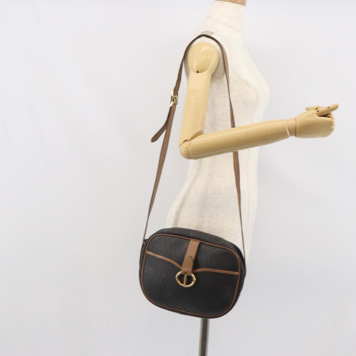Christian Dior Honeycomb Canvas Shoulder Bag PVC Black Gold Auth ep12856