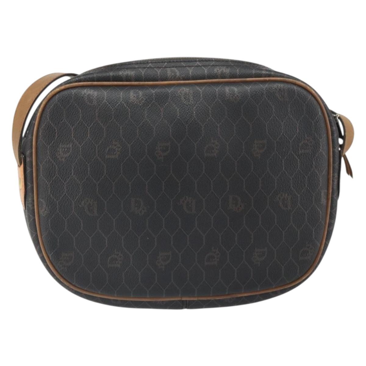 Christian Dior Honeycomb Canvas Shoulder Bag PVC Black Gold Auth ep12856