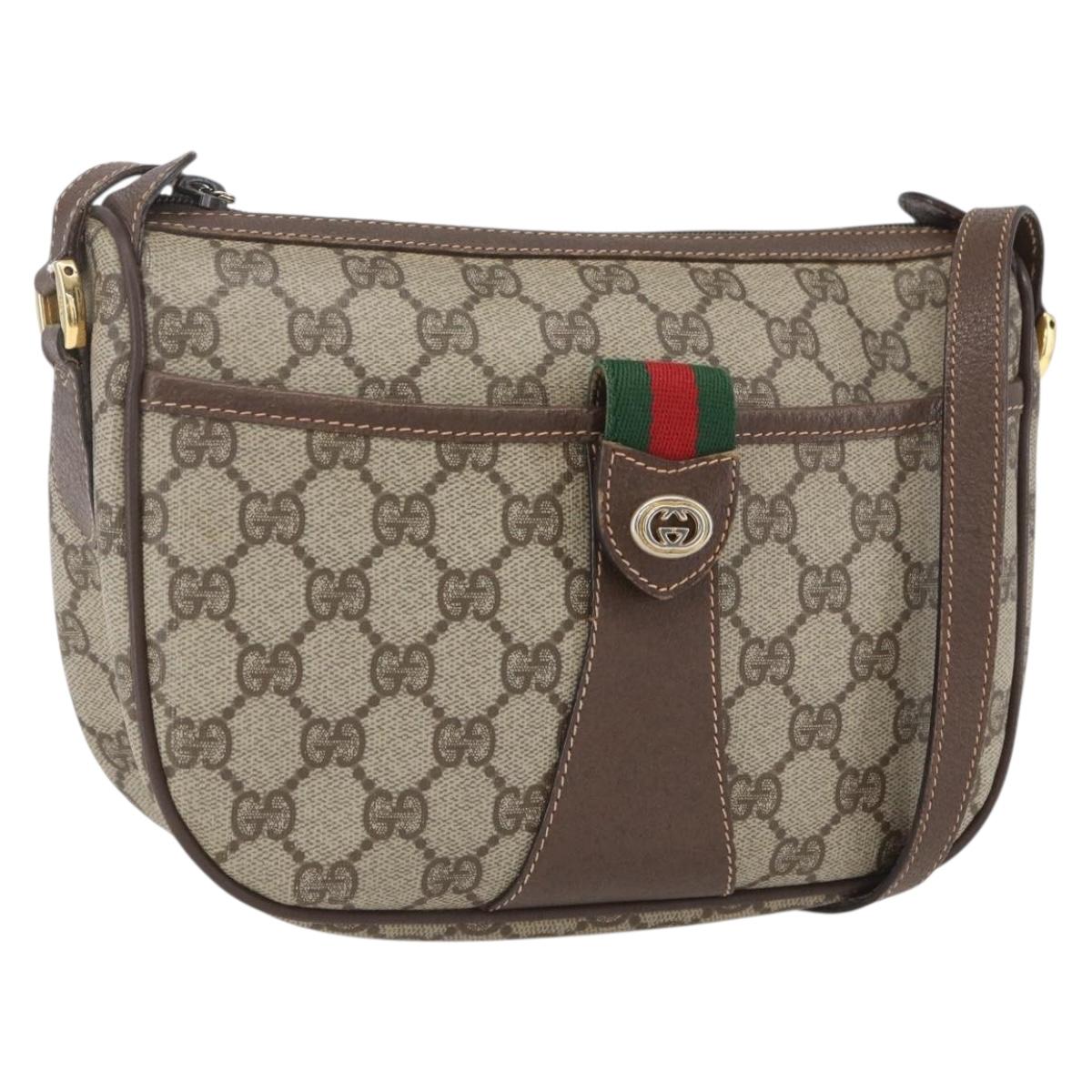 GUCCI GG Supreme Web Sherry Line Bag PVC Beige Gold 89 02 032 Auth ep12857
