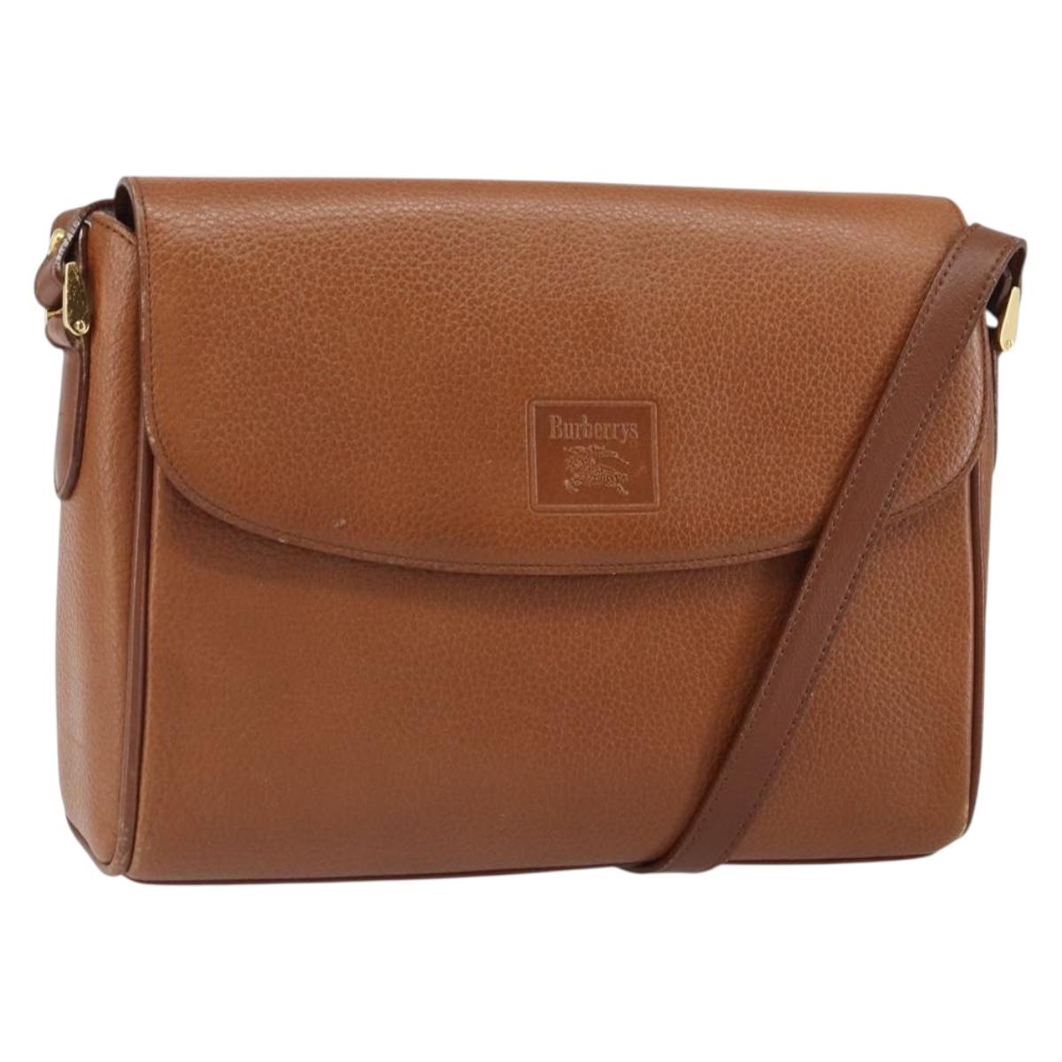 Burberrys Shoulder Bag Leather Brown Gold Auth ep12866
