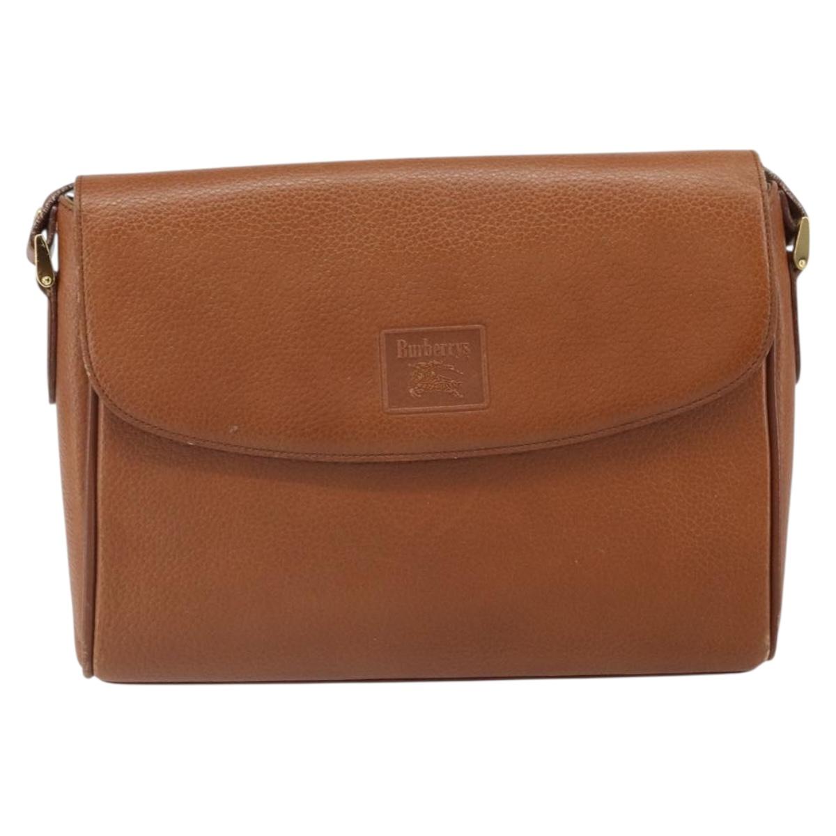 Burberrys Shoulder Bag Leather Brown Gold Auth ep12866