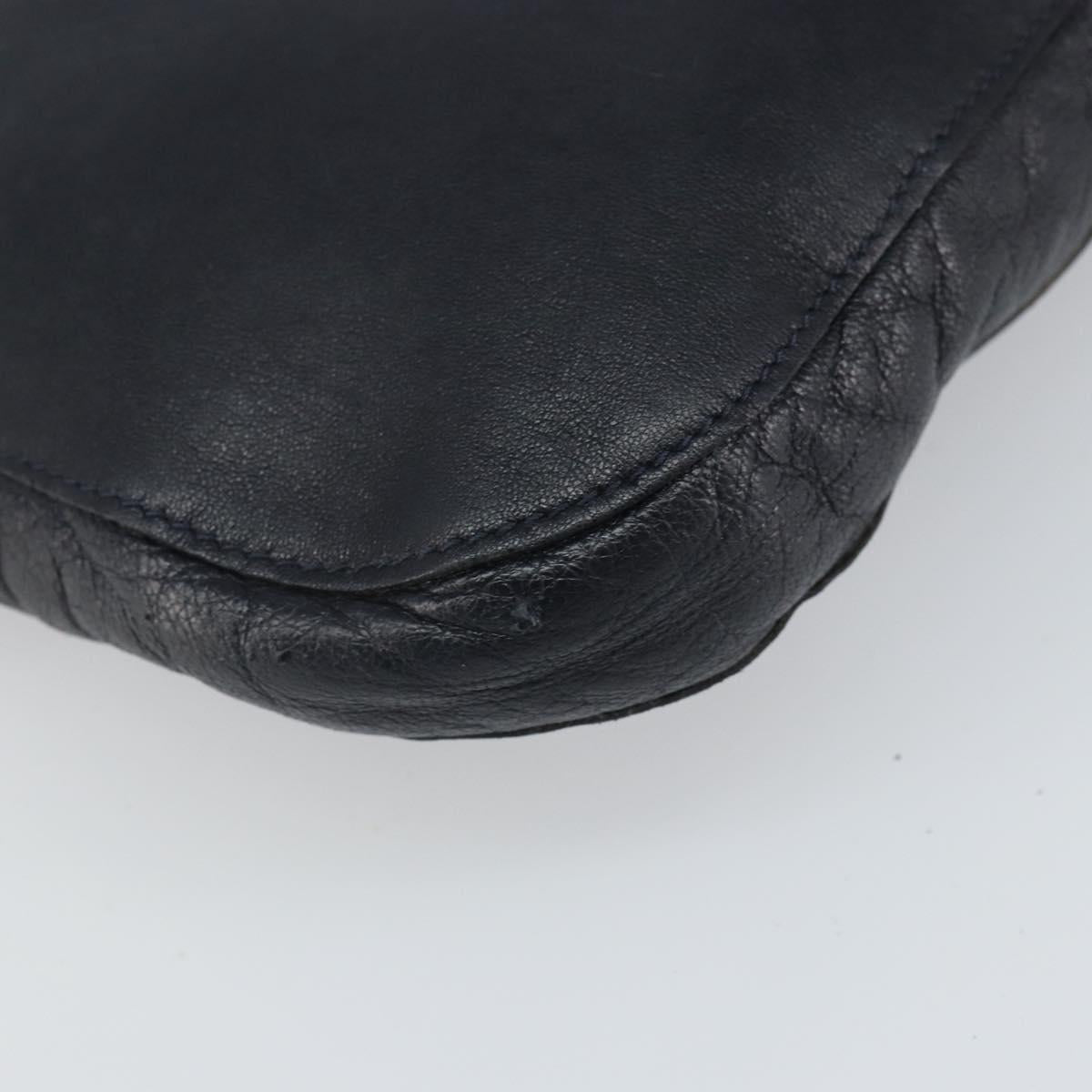 CELINE Shoulder Bag Leather Navy Gold Auth ep12870