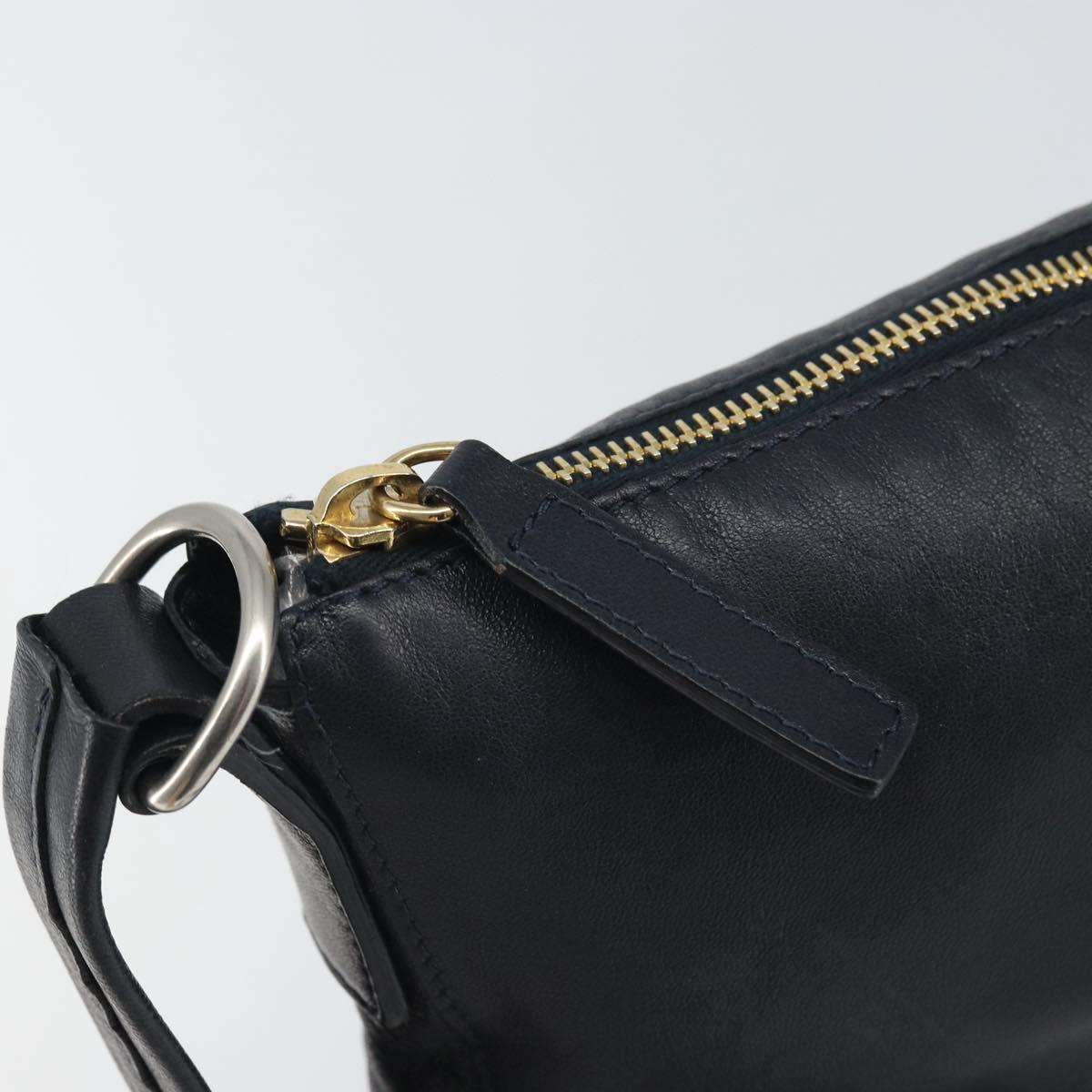CELINE Shoulder Bag Leather Navy Gold Auth ep12870