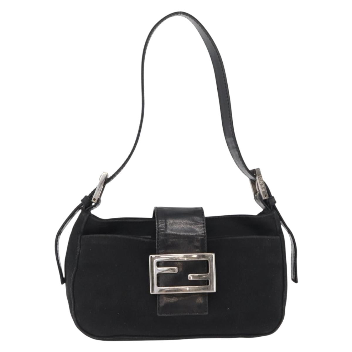 FENDI Hand Bag Nylon Black Silver Auth ep12875