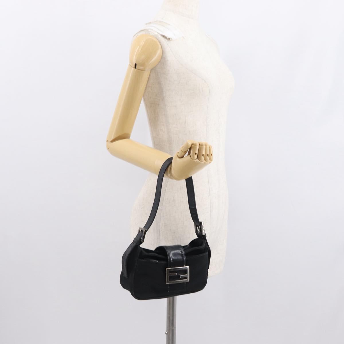 FENDI Hand Bag Nylon Black Silver Auth ep12875