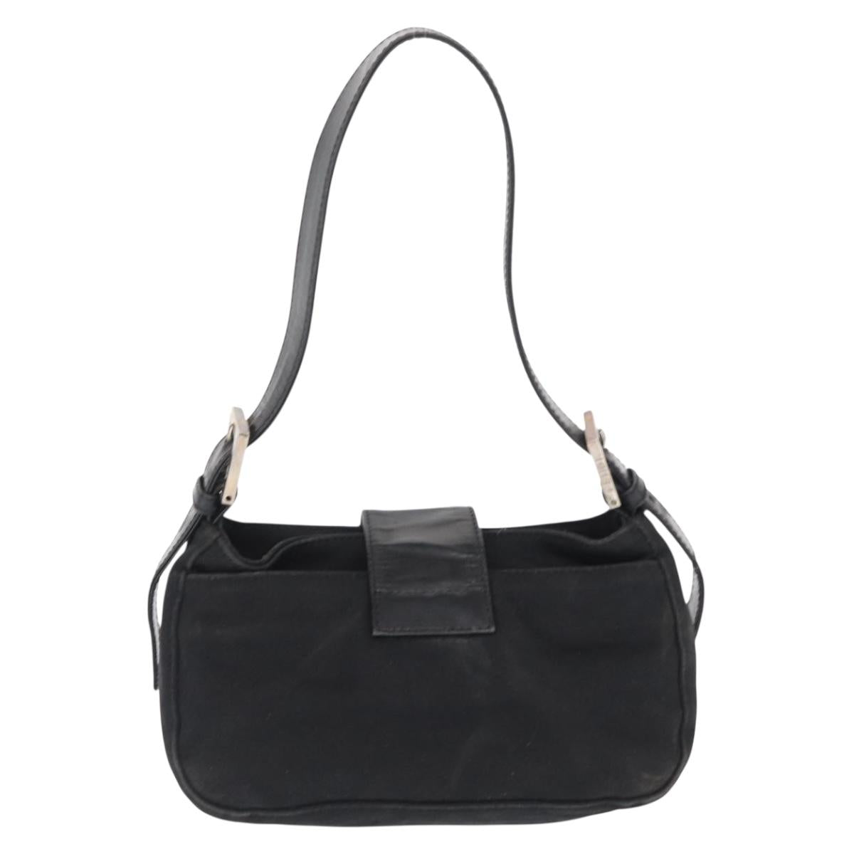 FENDI Hand Bag Nylon Black Silver Auth ep12875