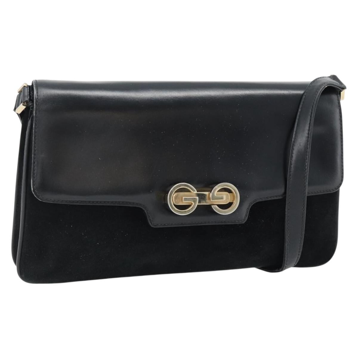 GUCCI Shoulder Bag Suede Black Gold Auth ep12880