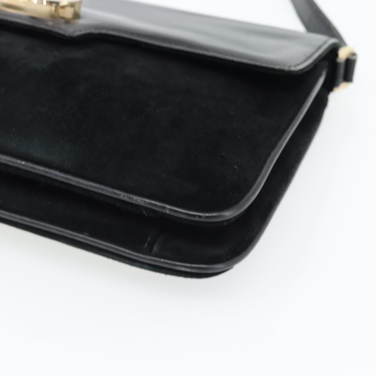 GUCCI Shoulder Bag Suede Black Gold Auth ep12880