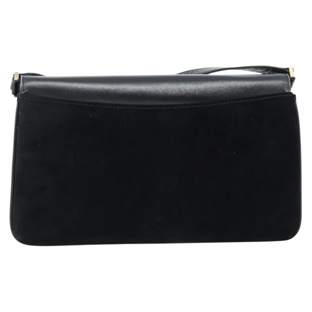 GUCCI Shoulder Bag Suede Black Gold Auth ep12880