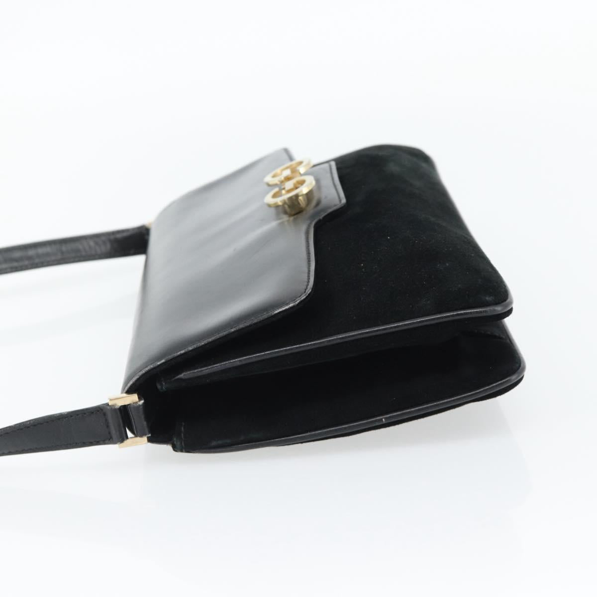 GUCCI Shoulder Bag Suede Black Gold Auth ep12880