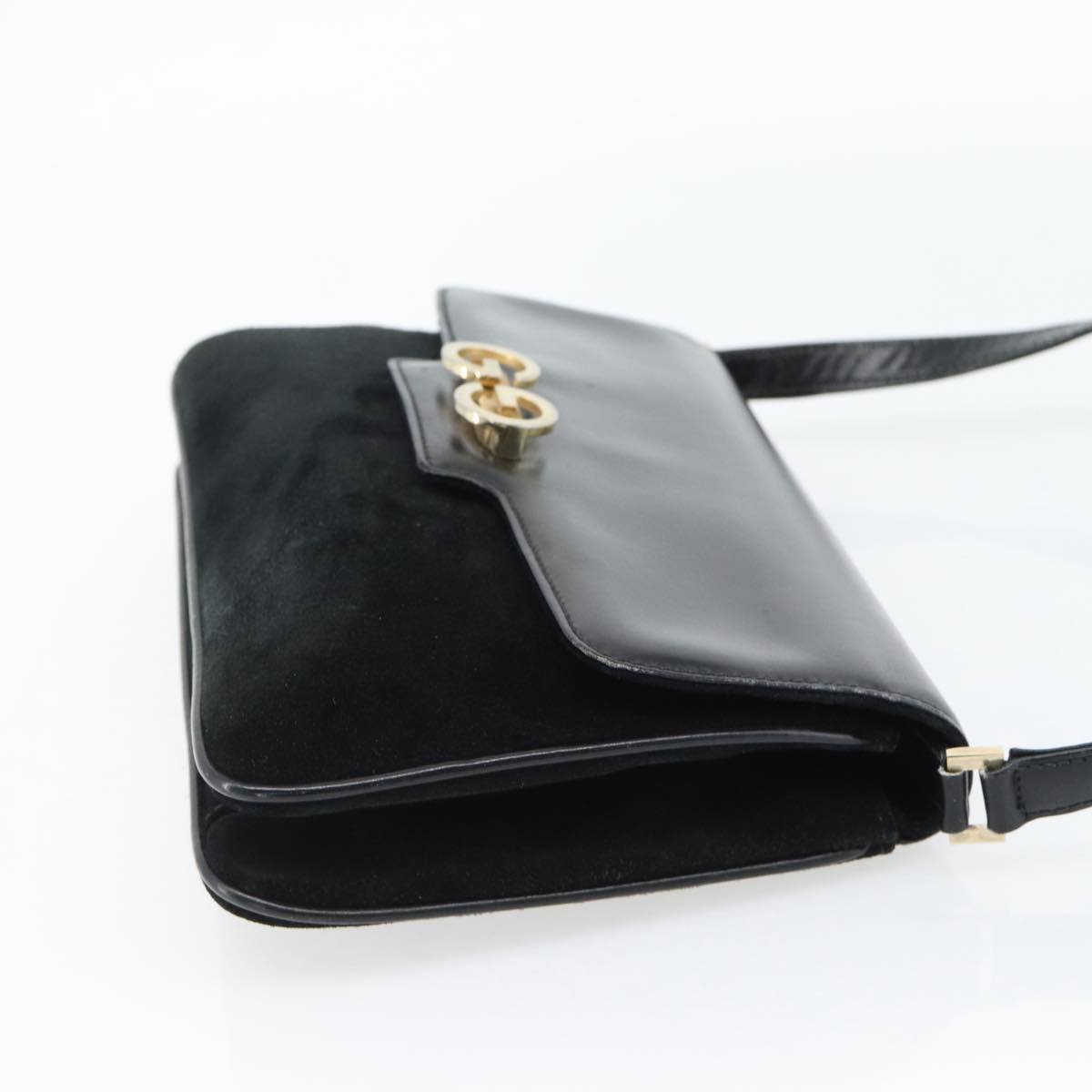 GUCCI Shoulder Bag Suede Black Gold Auth ep12880