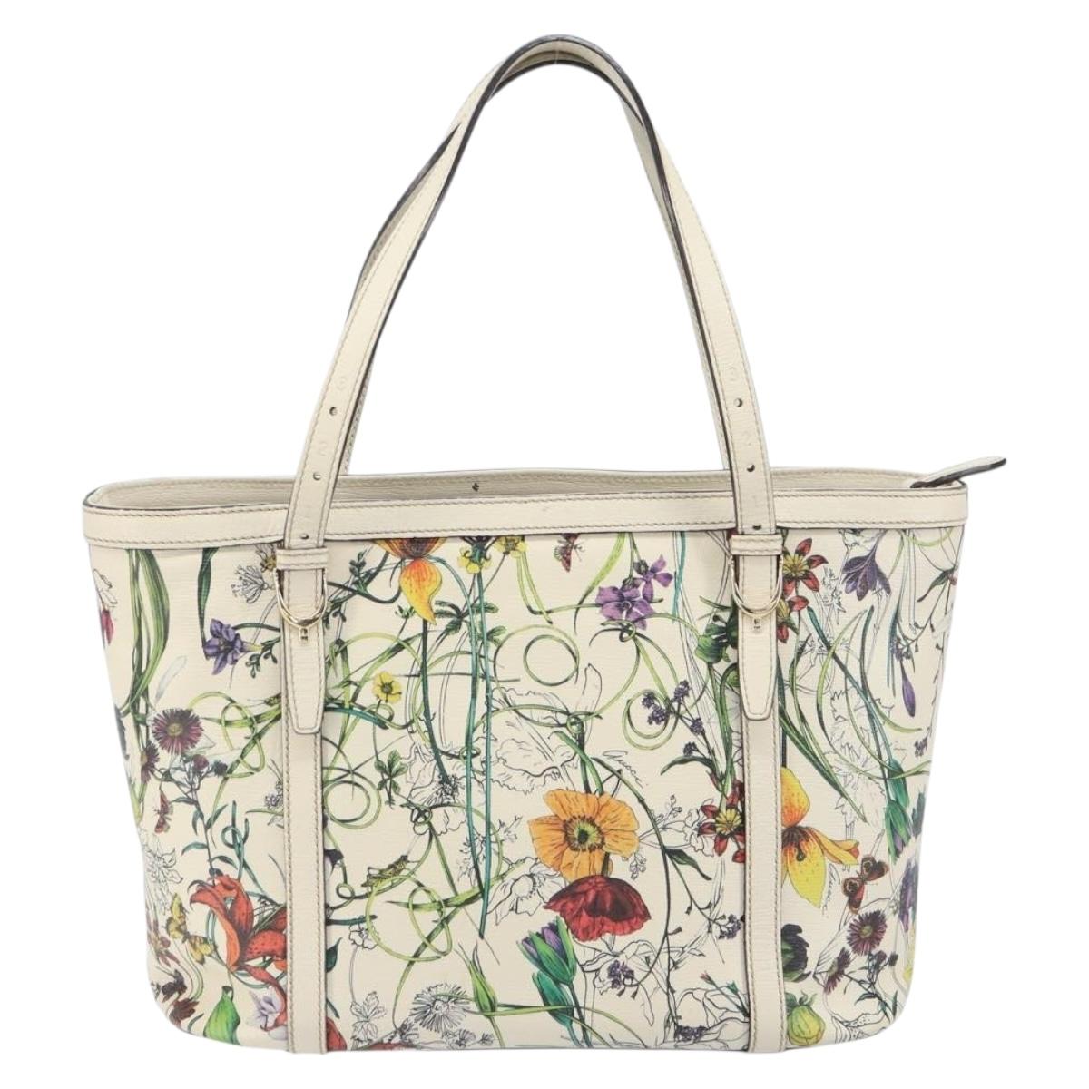GUCCI Flora Tote Bag PVC White Gold 336776 Auth ep12889