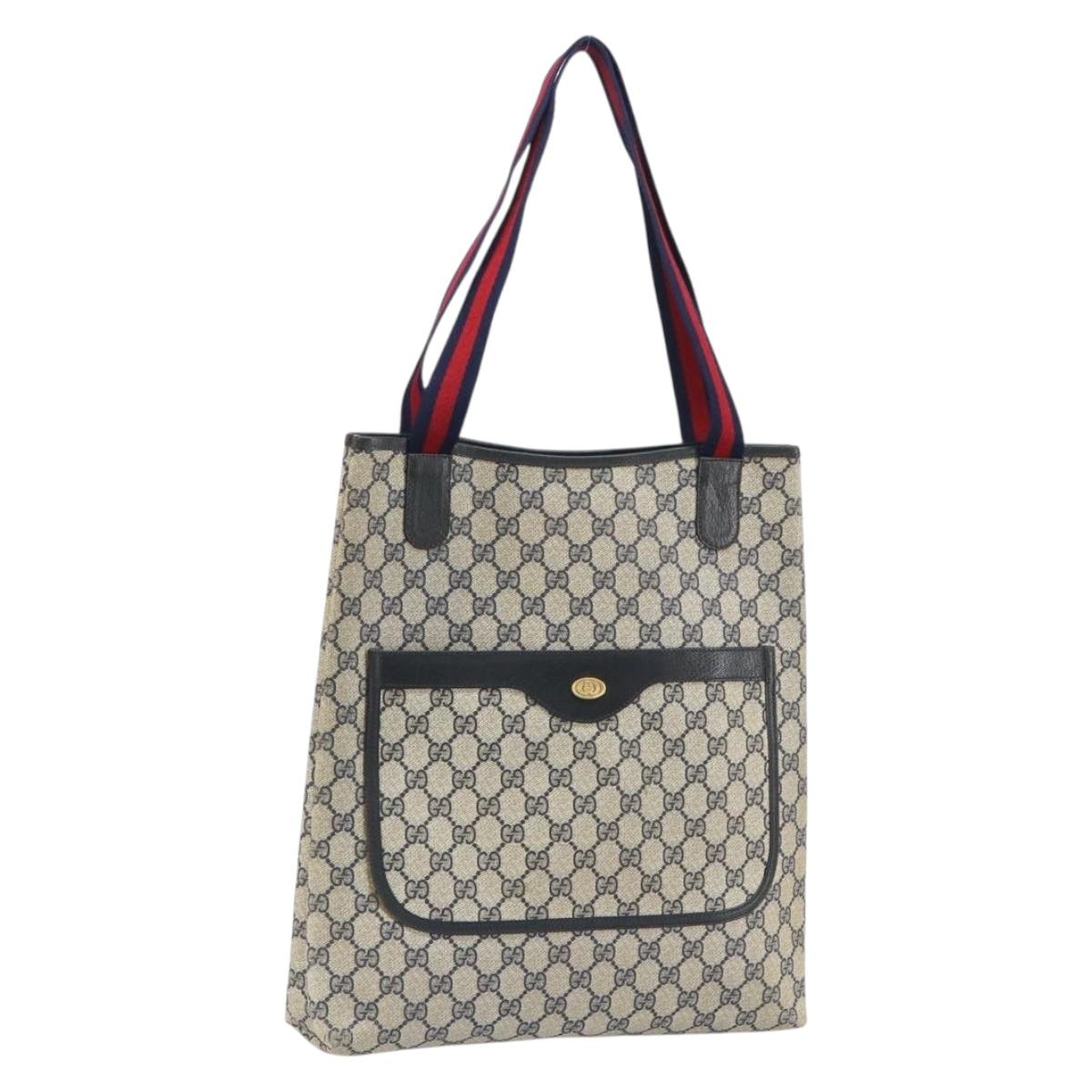 GUCCI GG Supreme Sherry Line Tote Bag PVC Navy Gold 16 002 4487 Auth ep12890
