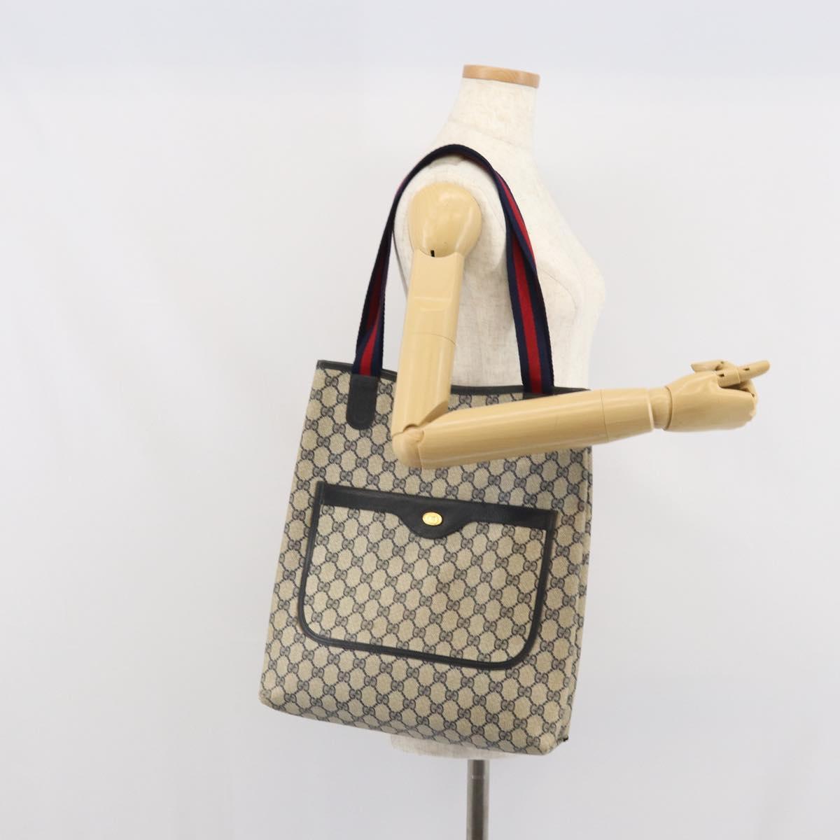 GUCCI GG Supreme Sherry Line Tote Bag PVC Navy Gold 16 002 4487 Auth ep12890