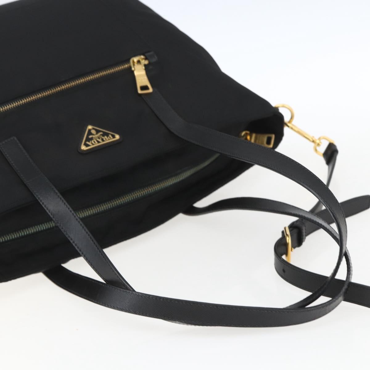 PRADA Tote Bag Nylon 2way Black Gold Auth ep12892