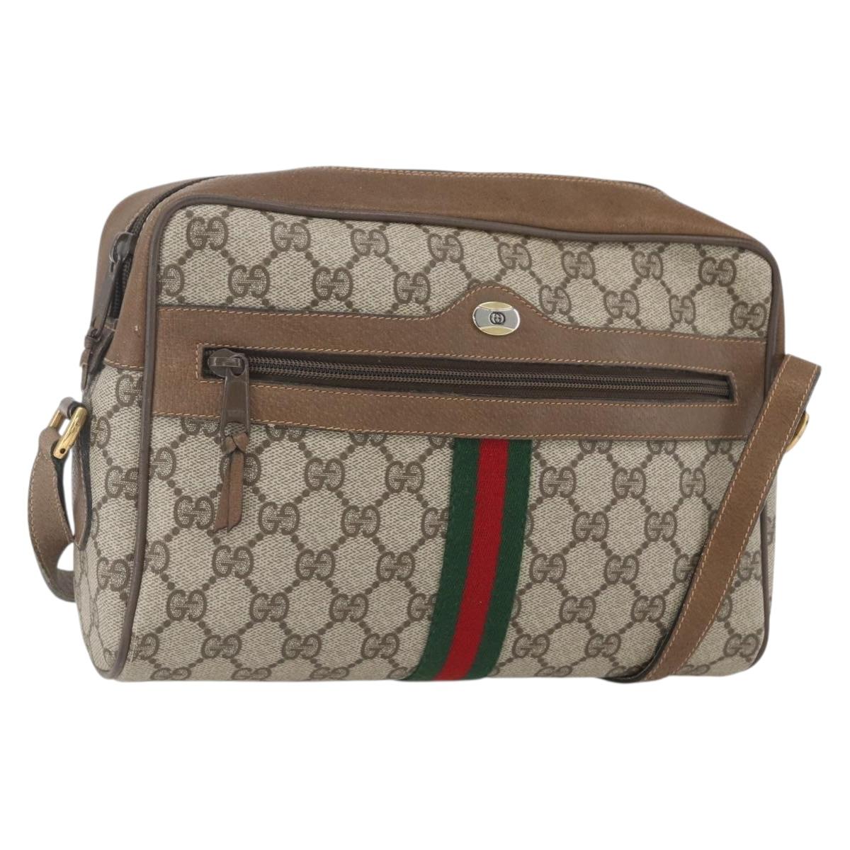 GUCCI GG Supreme Web Sherry Line Bag PVC Beige Gold 68 02 005 Auth ep12895
