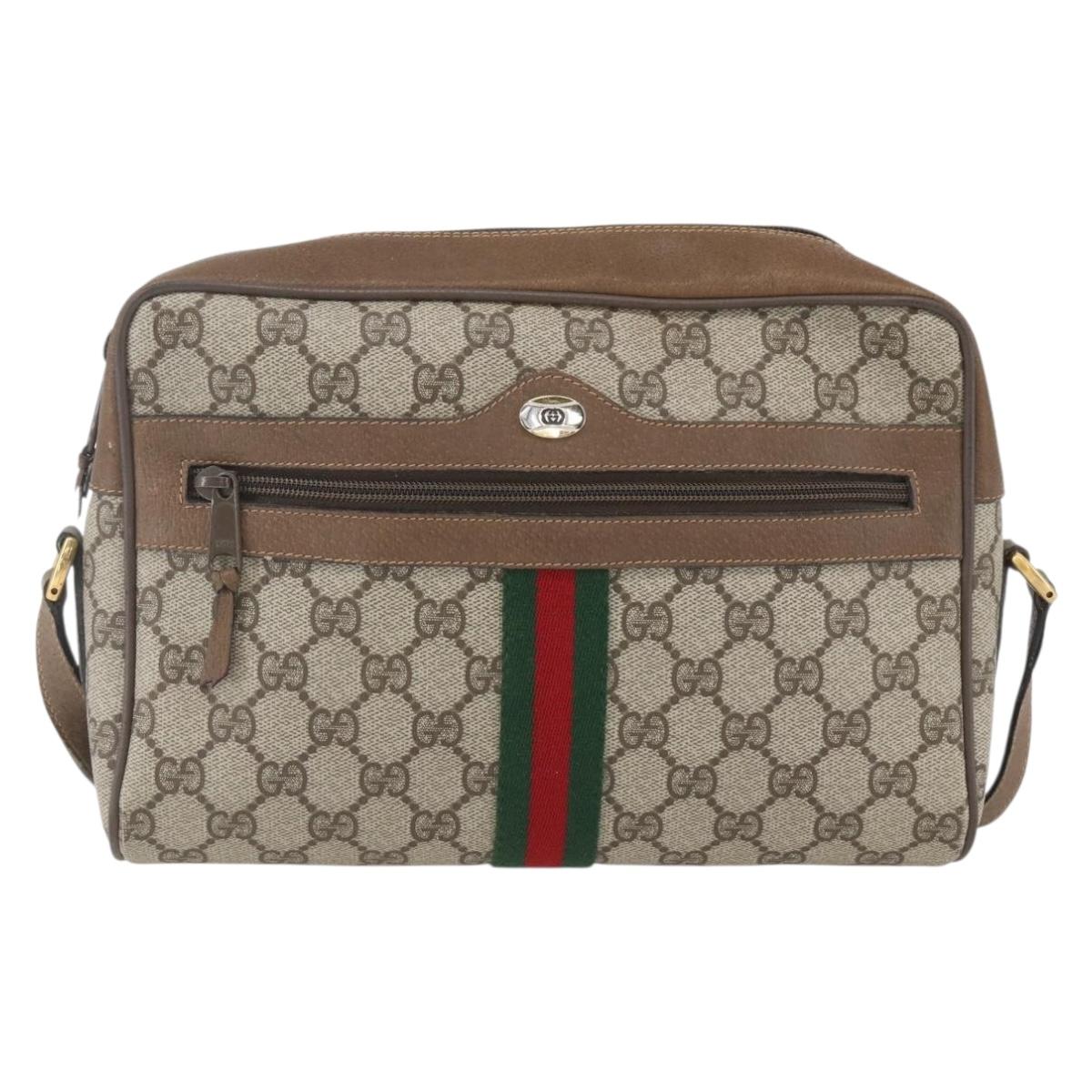 GUCCI GG Supreme Web Sherry Line Bag PVC Beige Gold 68 02 005 Auth ep12895