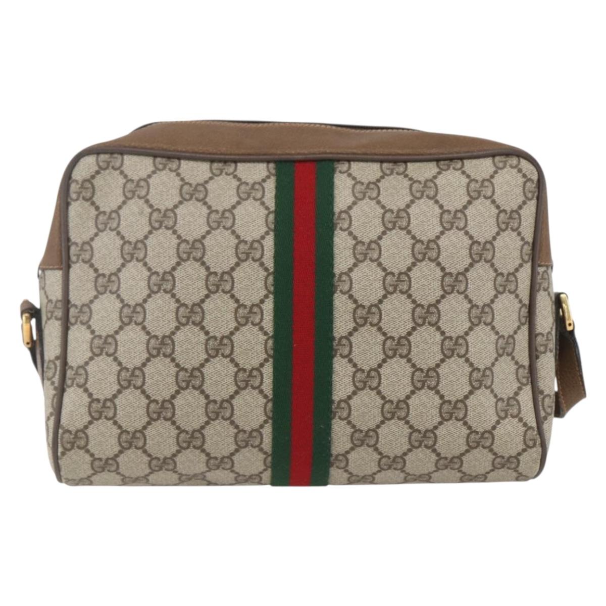 GUCCI GG Supreme Web Sherry Line Bag PVC Beige Gold 68 02 005 Auth ep12895