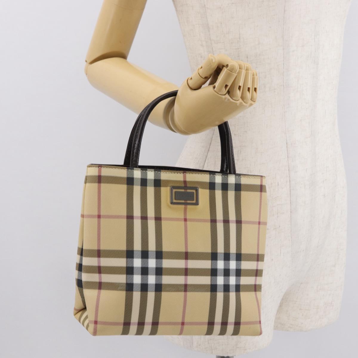 BURBERRY Nova Check Hand Bag PVC Beige Silver Auth ep12901