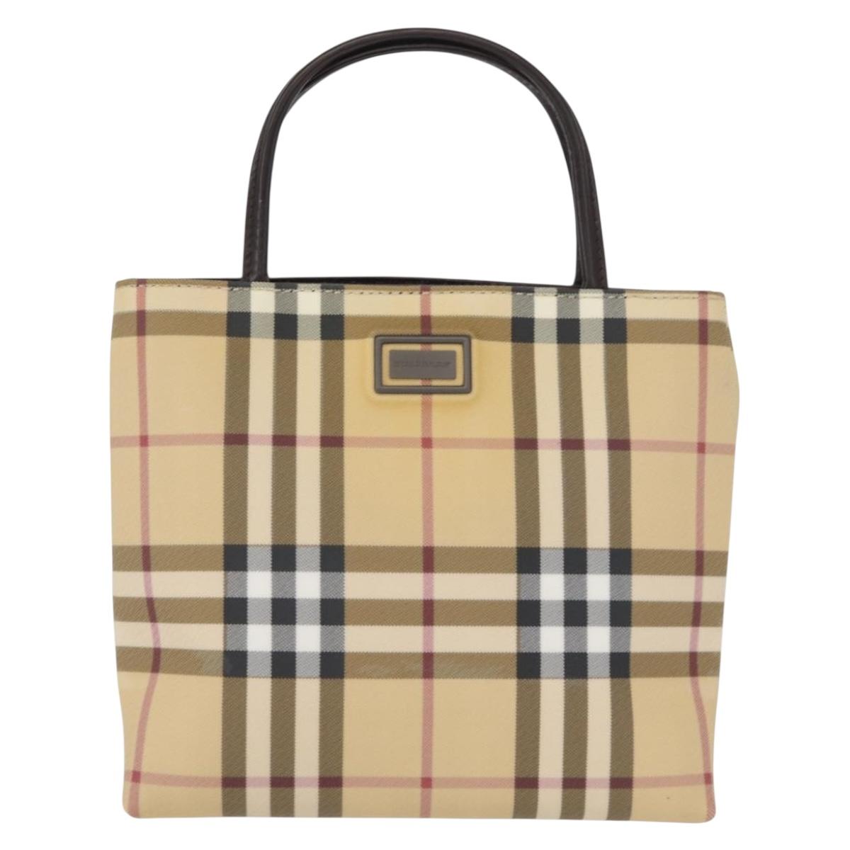 BURBERRY Nova Check Hand Bag PVC Beige Silver Auth ep12901