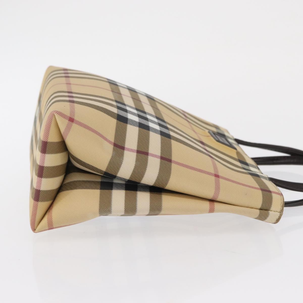 BURBERRY Nova Check Hand Bag PVC Beige Silver Auth ep12901