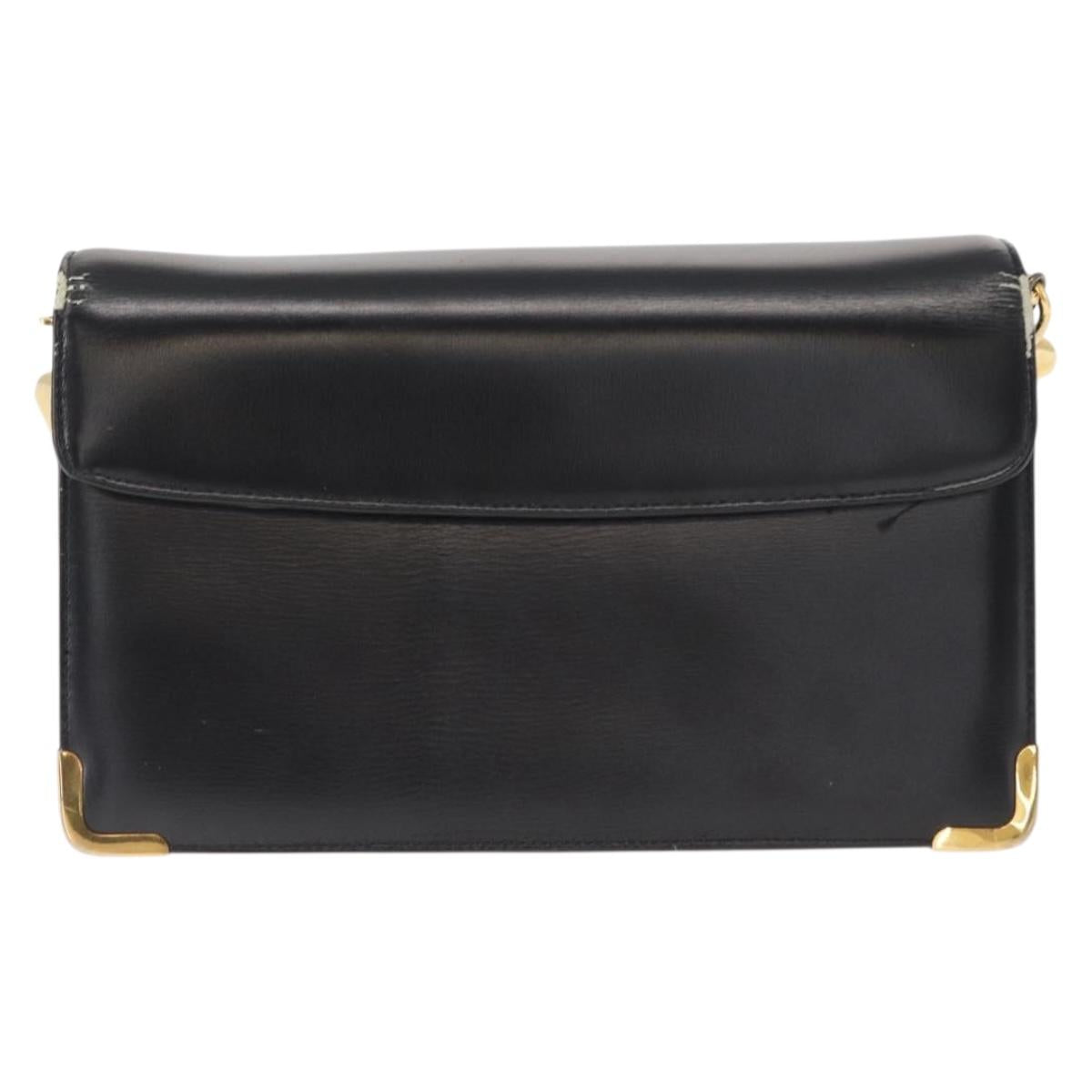 Christian Dior Shoulder Bag Leather Black Gold Auth ep12905