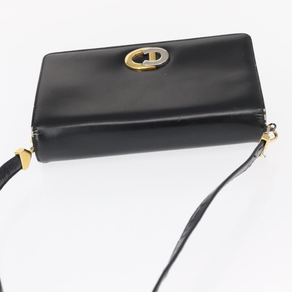 Christian Dior Shoulder Bag Leather Black Gold Auth ep12905