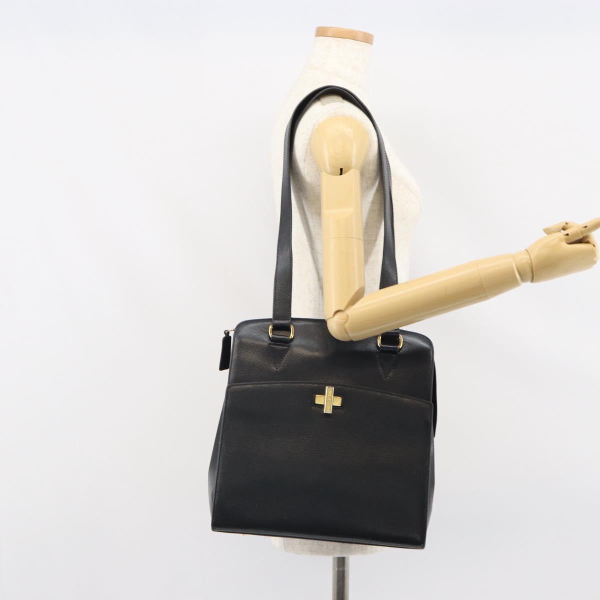 CELINE Tote Bag Leather Black Gold Auth ep12909