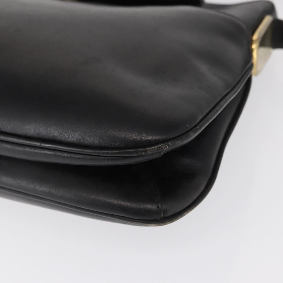 GUCCI Shoulder Bag Leather Black Gold Auth ep12917