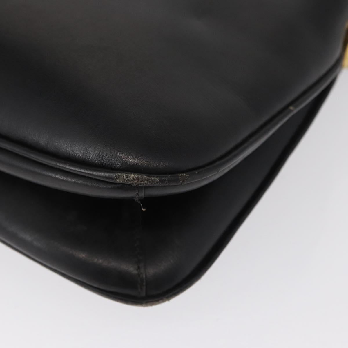 GUCCI Shoulder Bag Leather Black Gold Auth ep12917