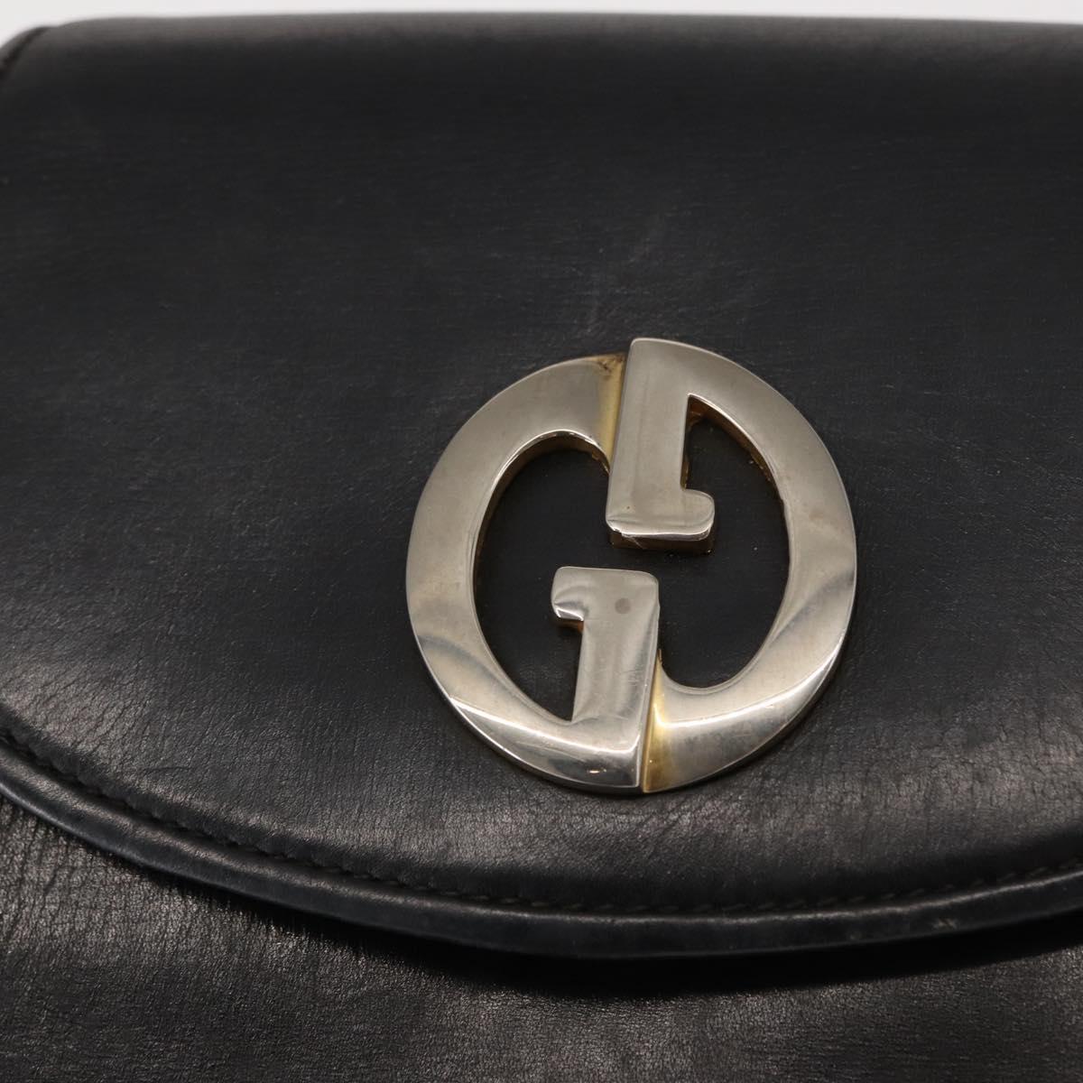 GUCCI Shoulder Bag Leather Black Gold Auth ep12917