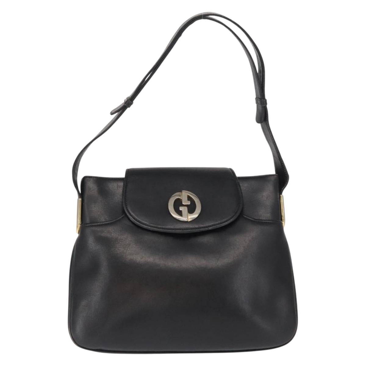 GUCCI Shoulder Bag Leather Black Gold Auth ep12917