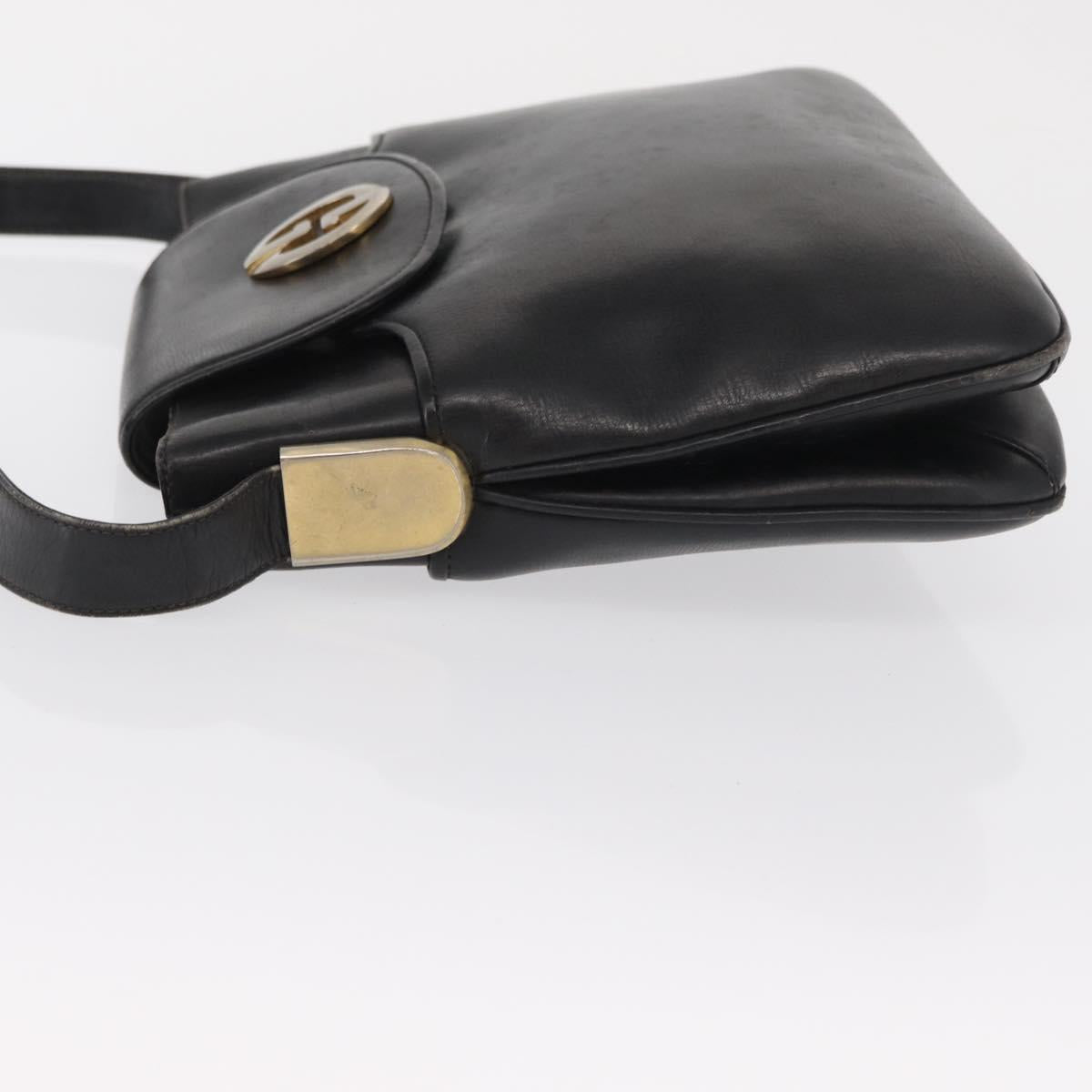GUCCI Shoulder Bag Leather Black Gold Auth ep12917