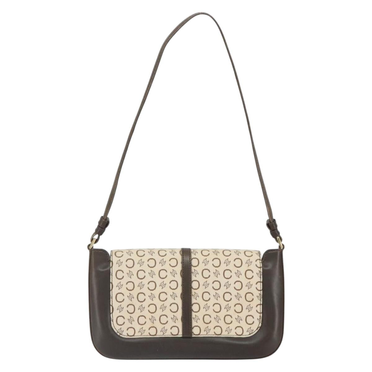 CELINE C Macadam Canvas Shoulder Bag Beige Gold Auth ep12930