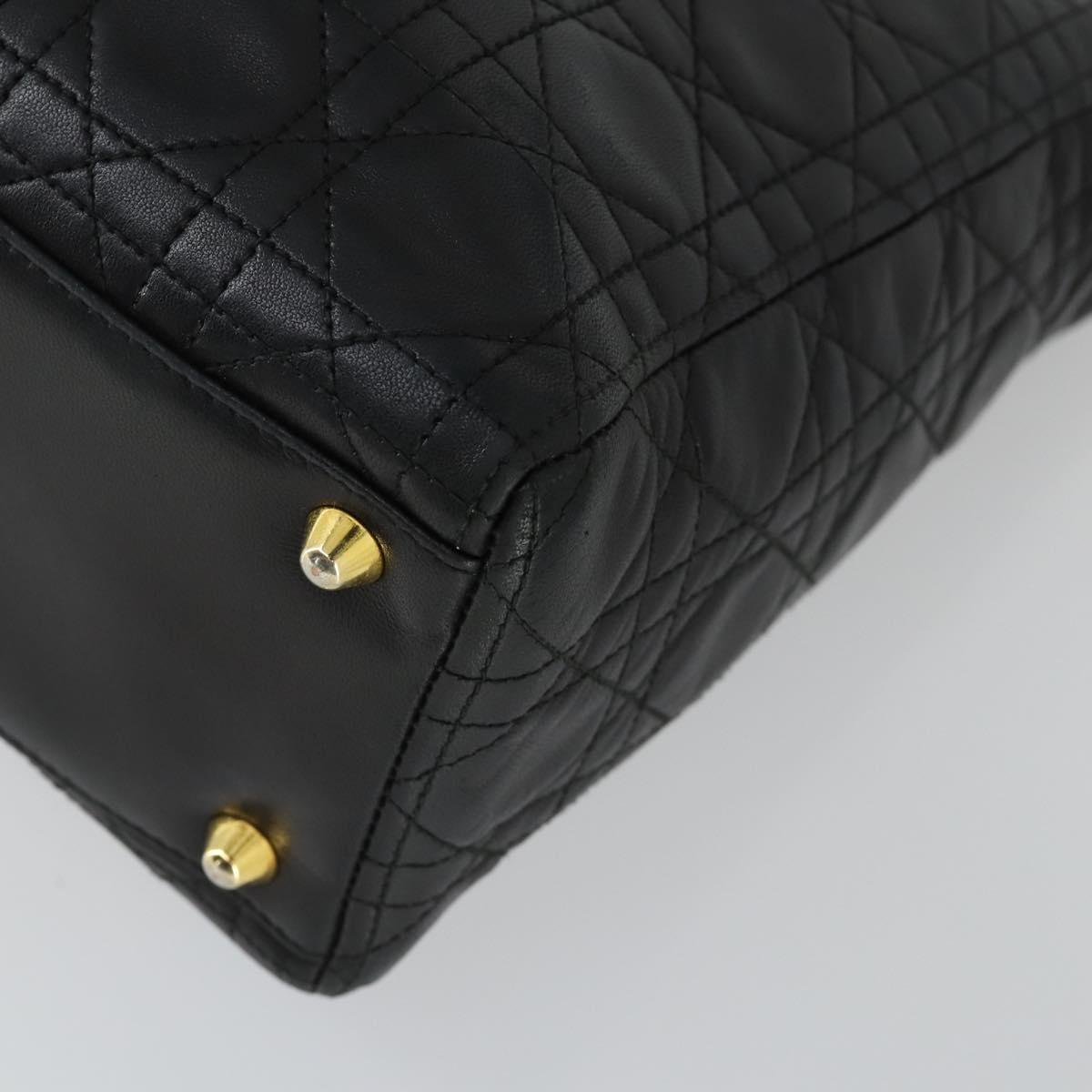 Christian Dior Lady Dior Canage Hand Bag Leather Black Gold Auth ep12935