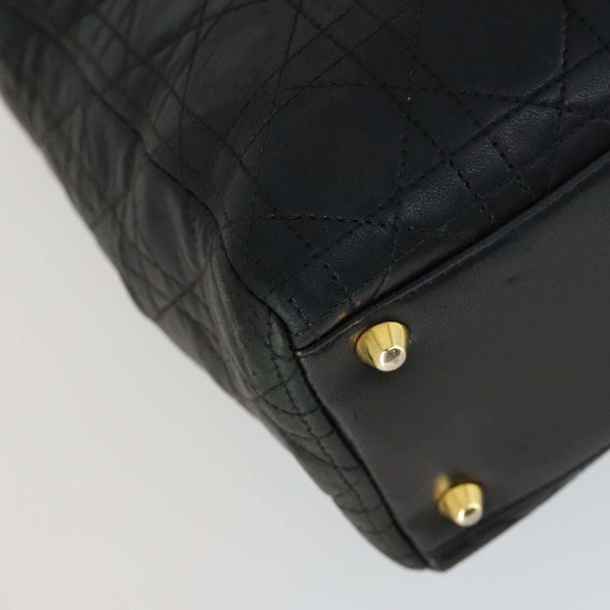Christian Dior Lady Dior Canage Hand Bag Leather Black Gold Auth ep12935