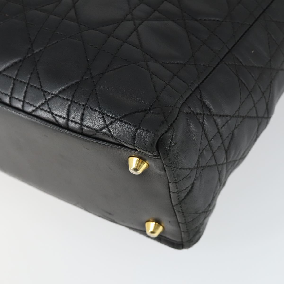 Christian Dior Lady Dior Canage Hand Bag Leather Black Gold Auth ep12935