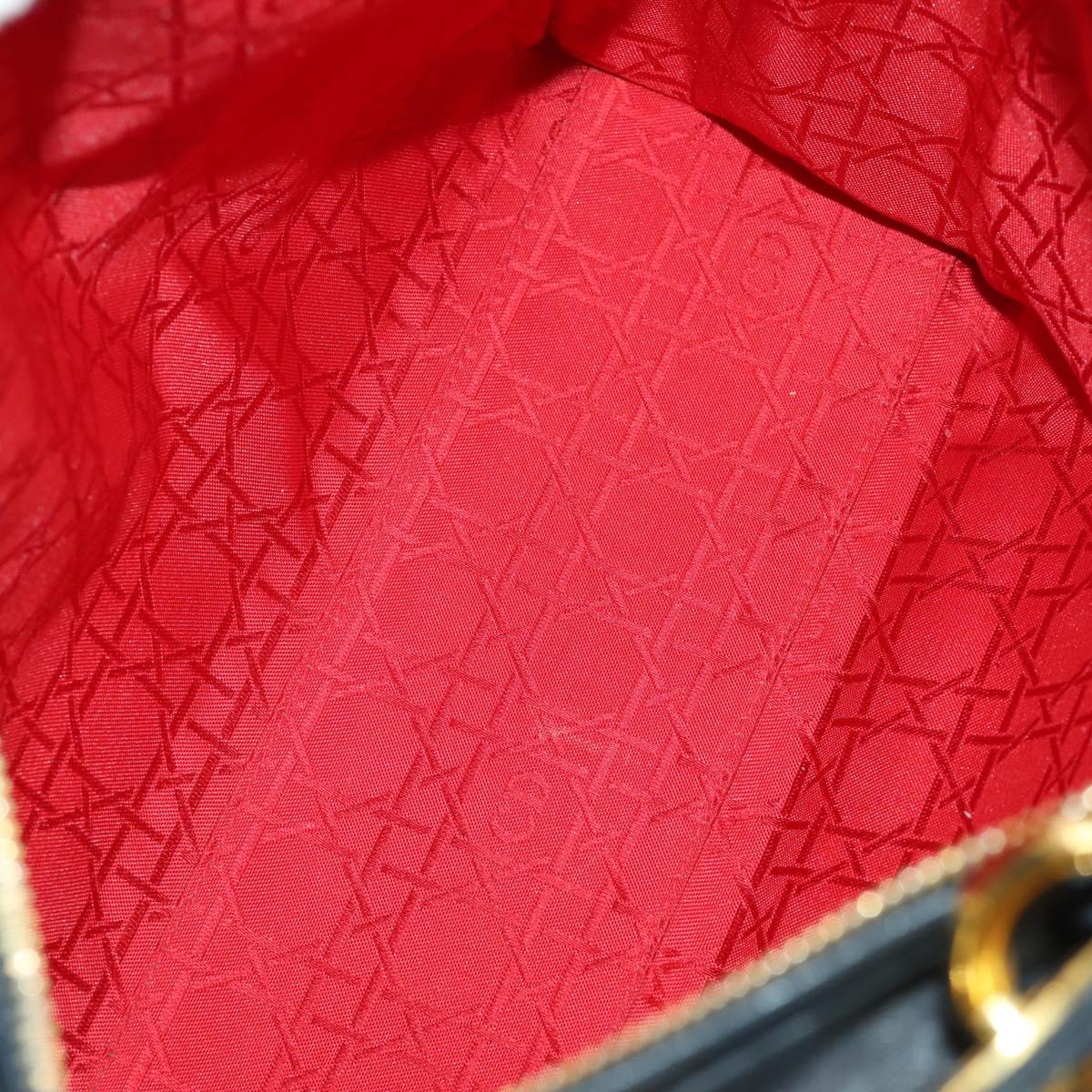 Christian Dior Lady Dior Canage Hand Bag Leather Black Gold Auth ep12935