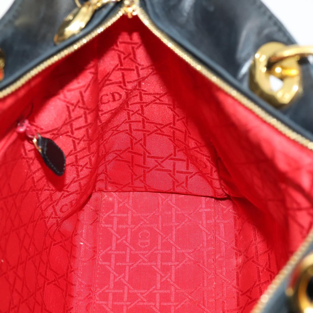 Christian Dior Lady Dior Canage Hand Bag Leather Black Gold Auth ep12935