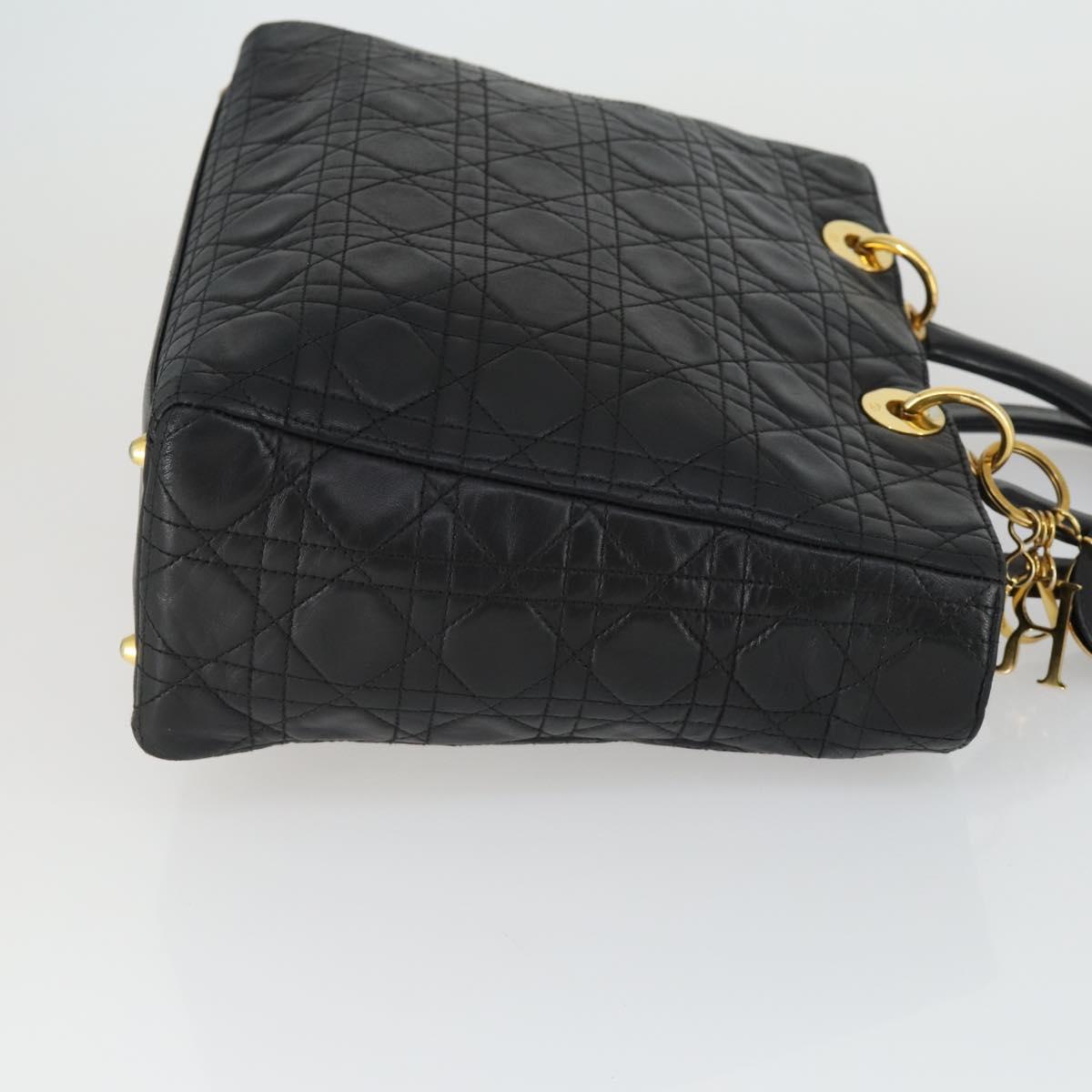 Christian Dior Lady Dior Canage Hand Bag Leather Black Gold Auth ep12935