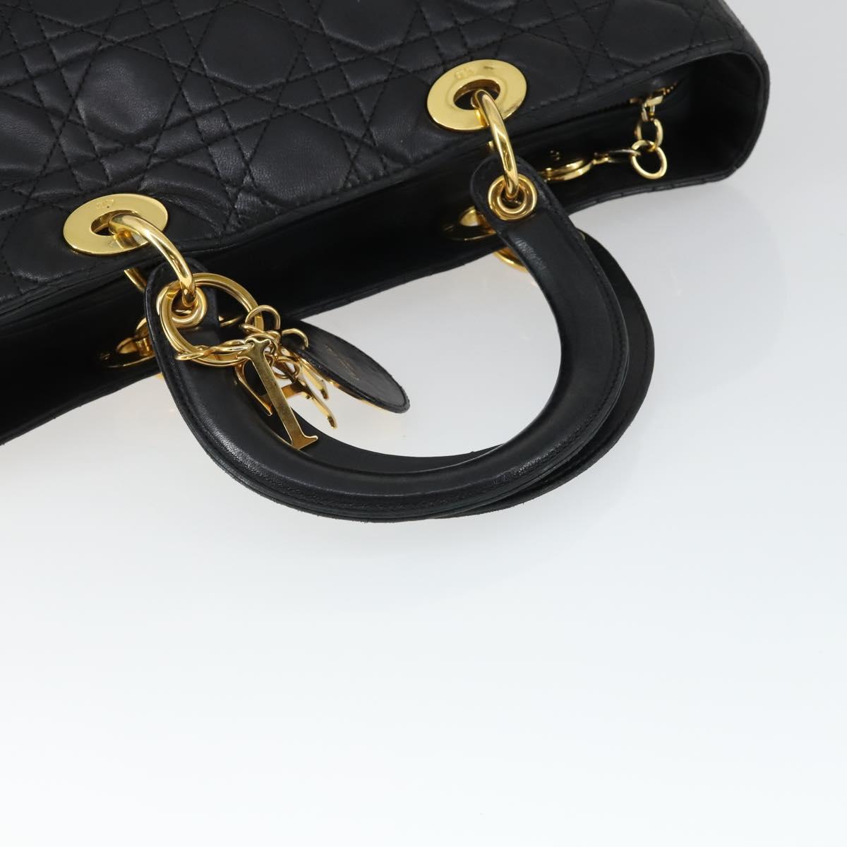 Christian Dior Lady Dior Canage Hand Bag Leather Black Gold Auth ep12935