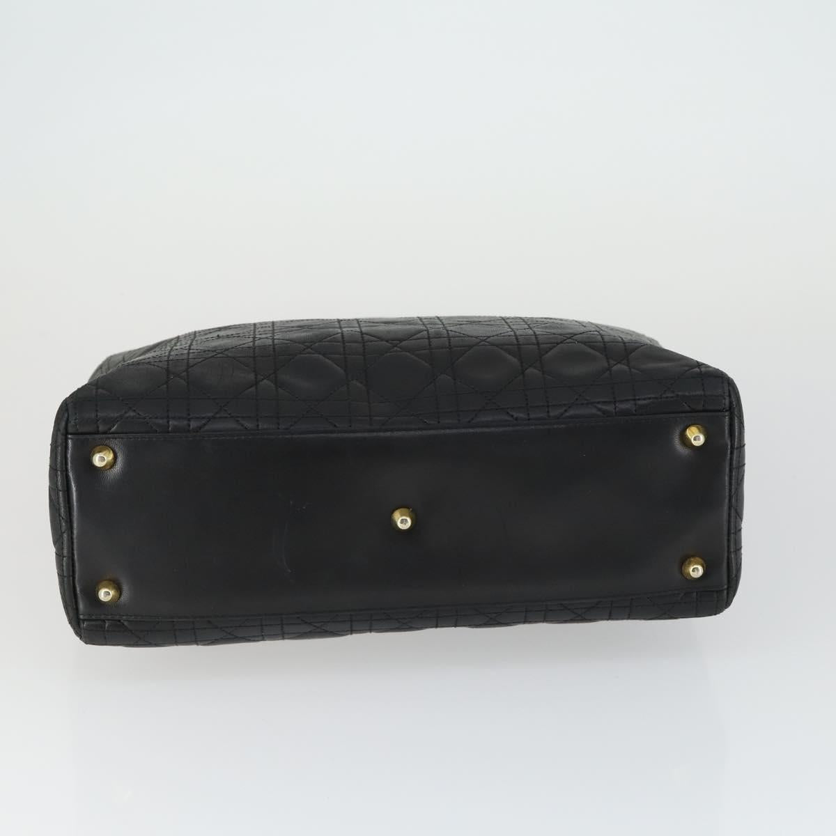 Christian Dior Lady Dior Canage Hand Bag Leather Black Gold Auth ep12935