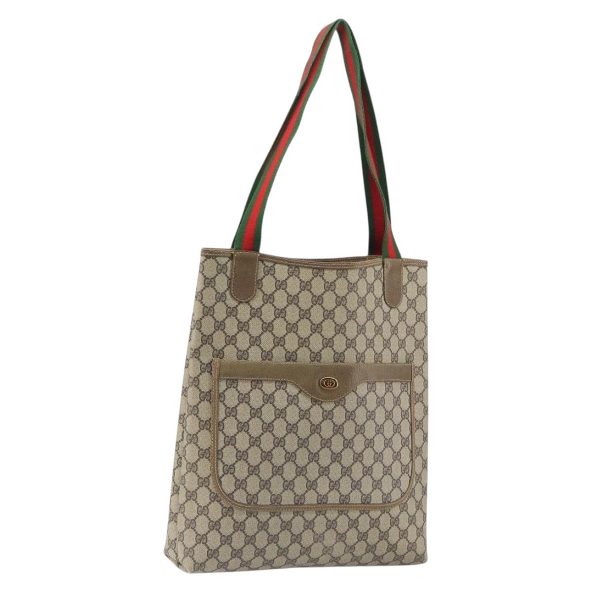 GUCCI GG Supreme Web Sherry Line Tote Bag PVC Beige 002 23 4487 Auth ep12936
