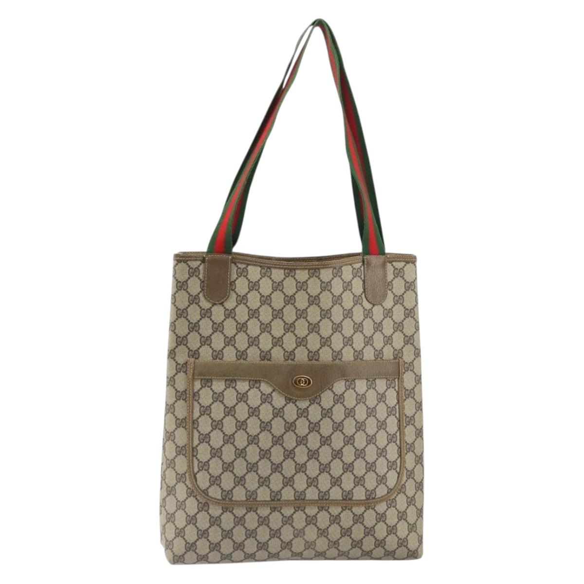 GUCCI GG Supreme Web Sherry Line Tote Bag PVC Beige 002 23 4487 Auth ep12936