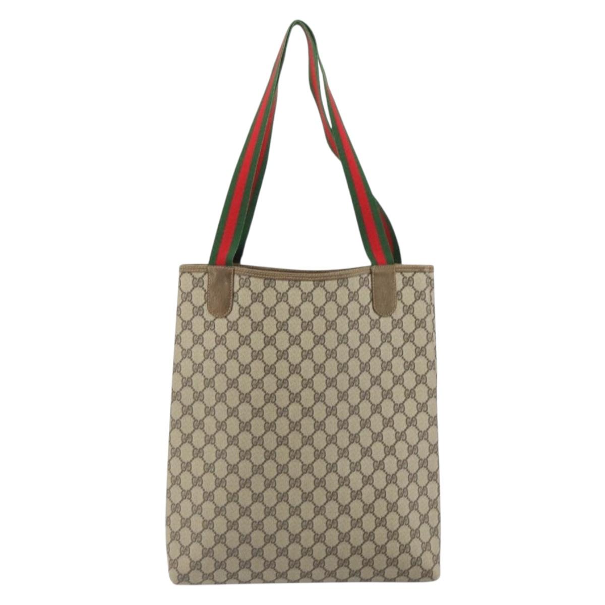 GUCCI GG Supreme Web Sherry Line Tote Bag PVC Beige 002 23 4487 Auth ep12936
